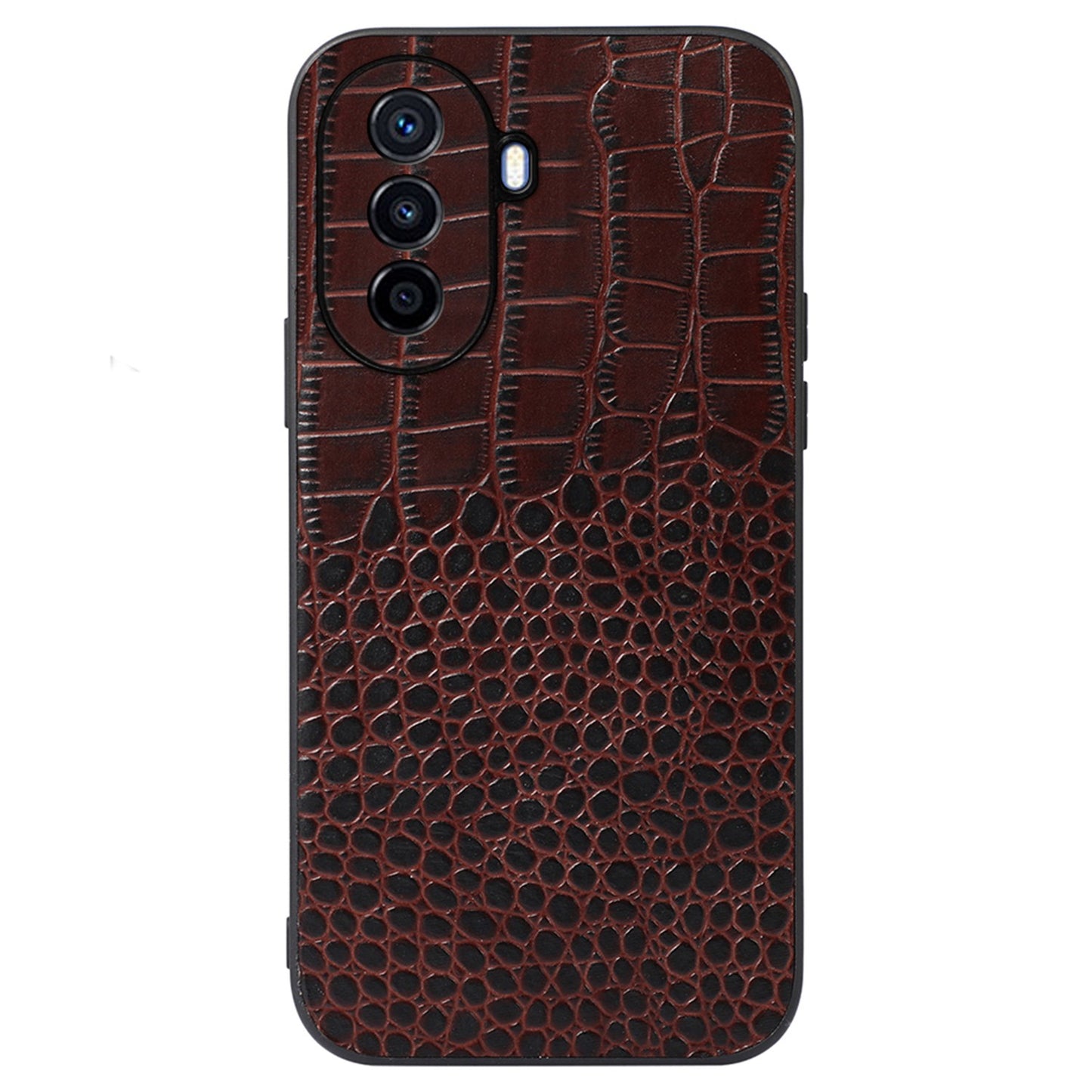 For Huawei Enjoy 50/nova Y70 4G/nova Y70 Plus 4G Crocodile Texture Genuine Cowhide Leather Coating Case Leather Soft TPU Hard PC Protection Phone Cover