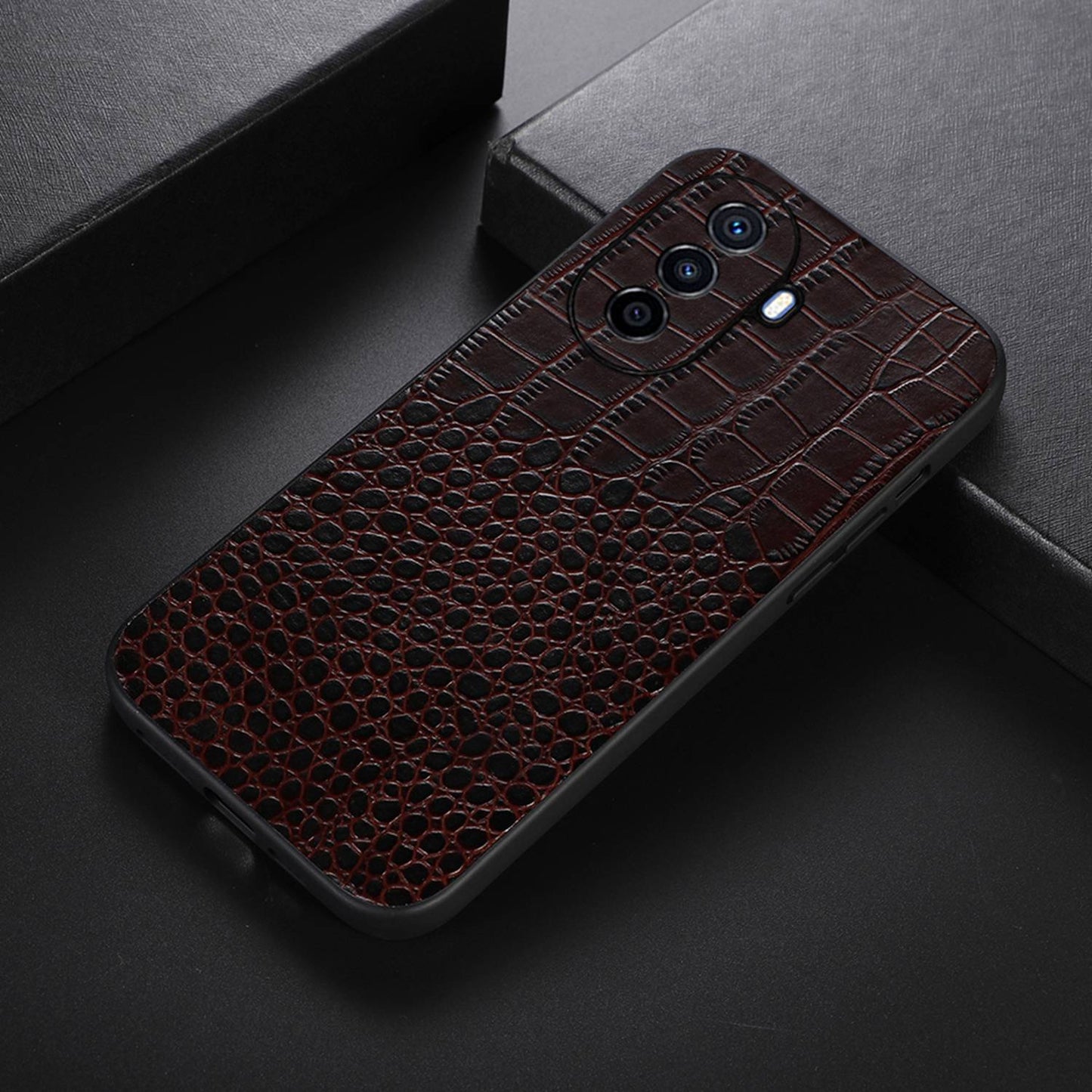 For Huawei Enjoy 50/nova Y70 4G/nova Y70 Plus 4G Crocodile Texture Genuine Cowhide Leather Coating Case Leather Soft TPU Hard PC Protection Phone Cover