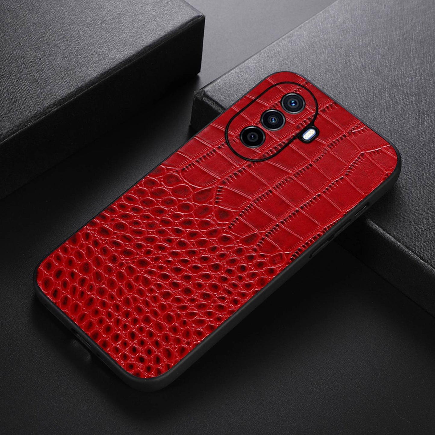 For Huawei Enjoy 50/nova Y70 4G/nova Y70 Plus 4G Crocodile Texture Genuine Cowhide Leather Coating Case Leather Soft TPU Hard PC Protection Phone Cover