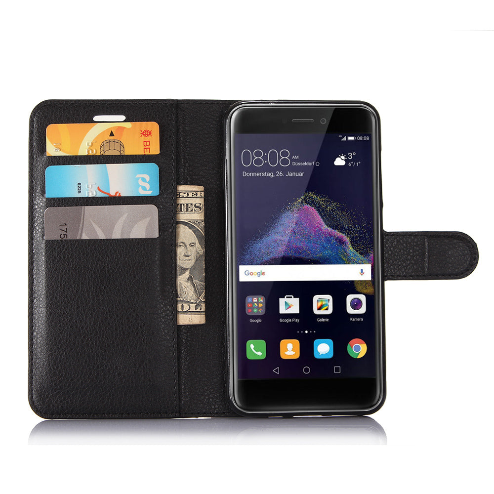 For Huawei P8 Lite (2017) / Honor 8 Lite Litchi Grain Leather Case 3 Card Holders with 1 Cash Pocket Wallet