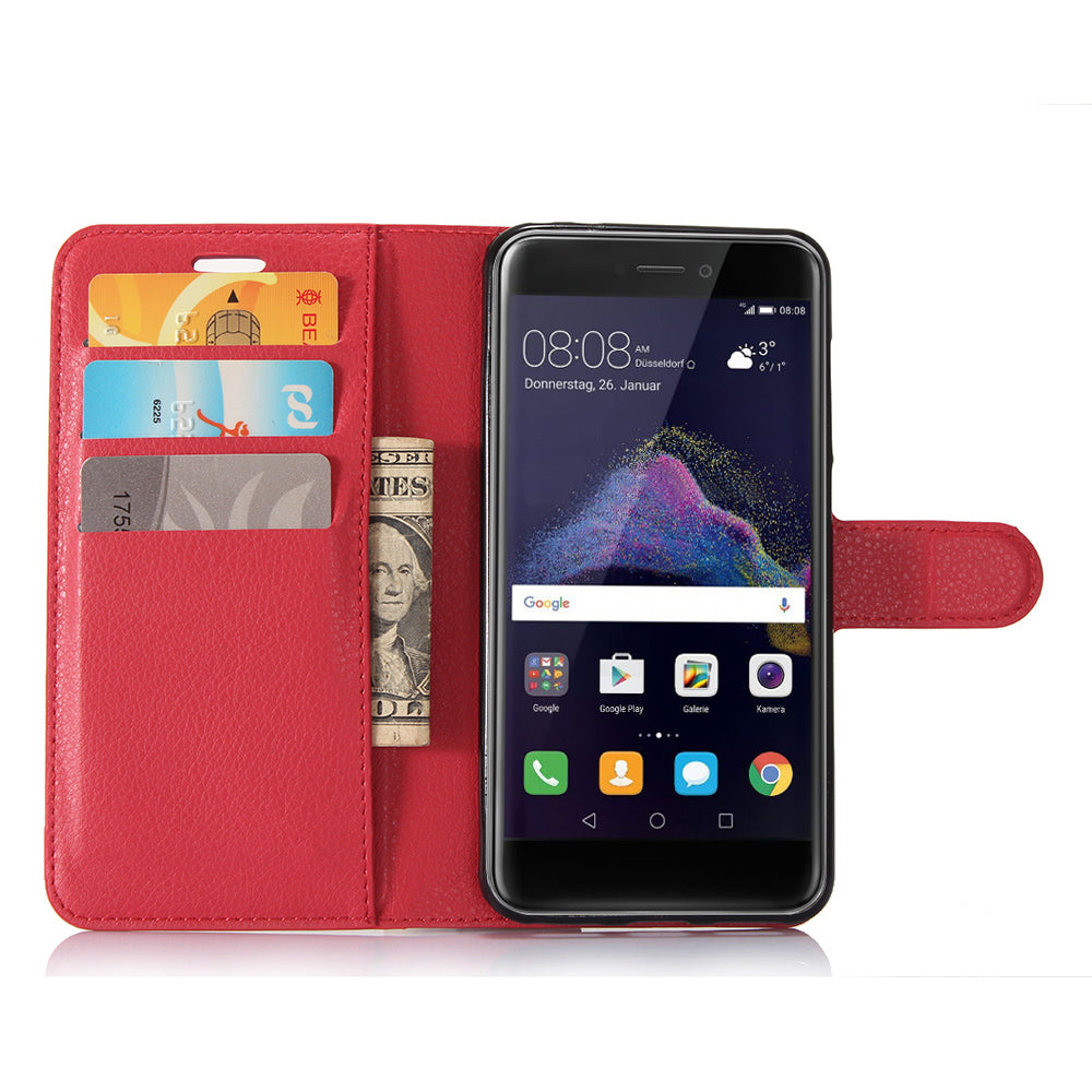 For Huawei P8 Lite (2017) / Honor 8 Lite Litchi Grain Leather Case 3 Card Holders with 1 Cash Pocket Wallet