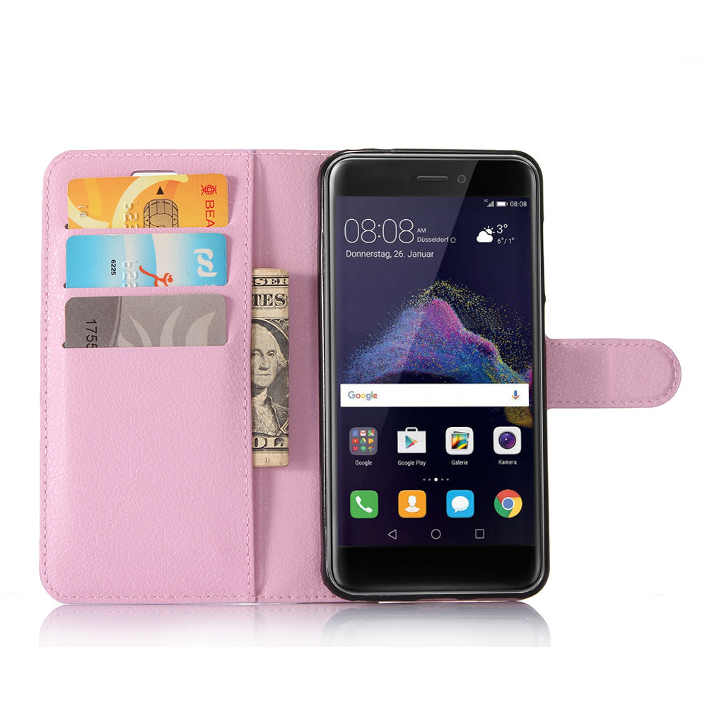 For Huawei P8 Lite (2017) / Honor 8 Lite Litchi Grain Leather Case 3 Card Holders with 1 Cash Pocket Wallet