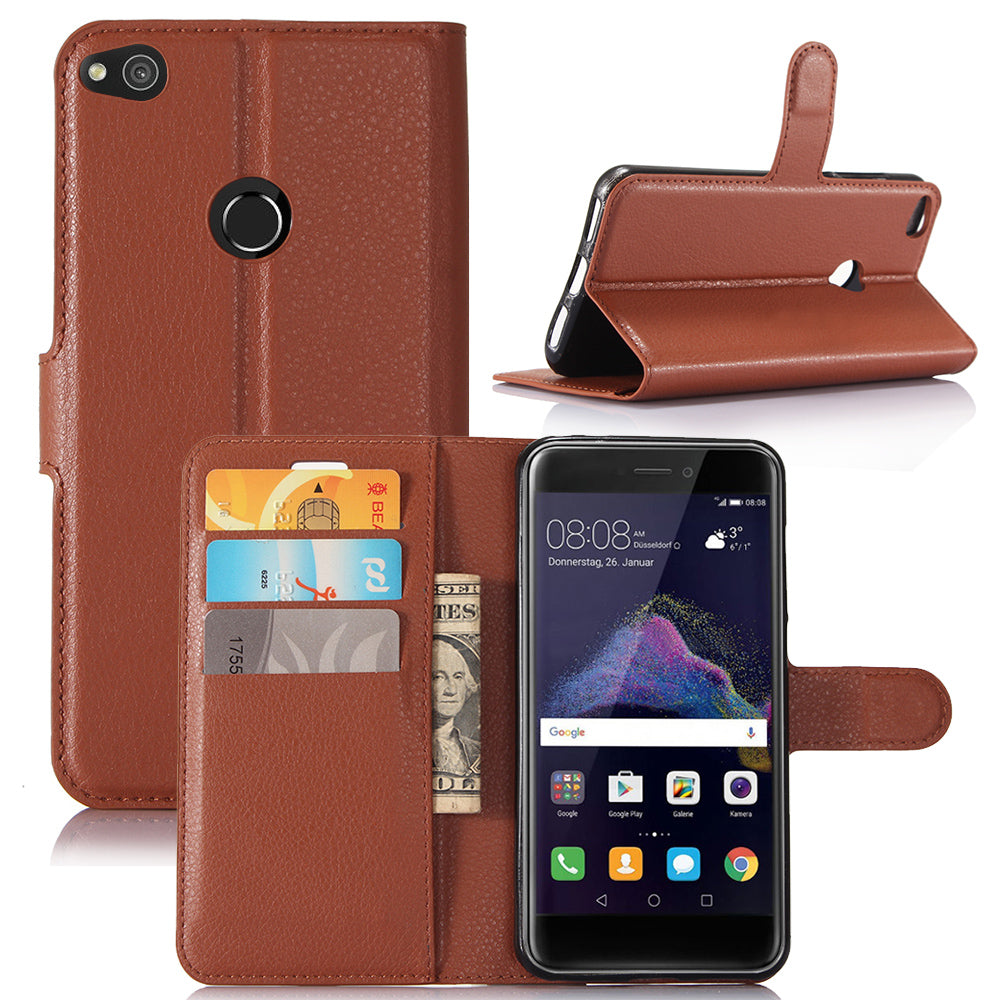 For Huawei P8 Lite (2017) / Honor 8 Lite Litchi Grain Leather Case 3 Card Holders with 1 Cash Pocket Wallet