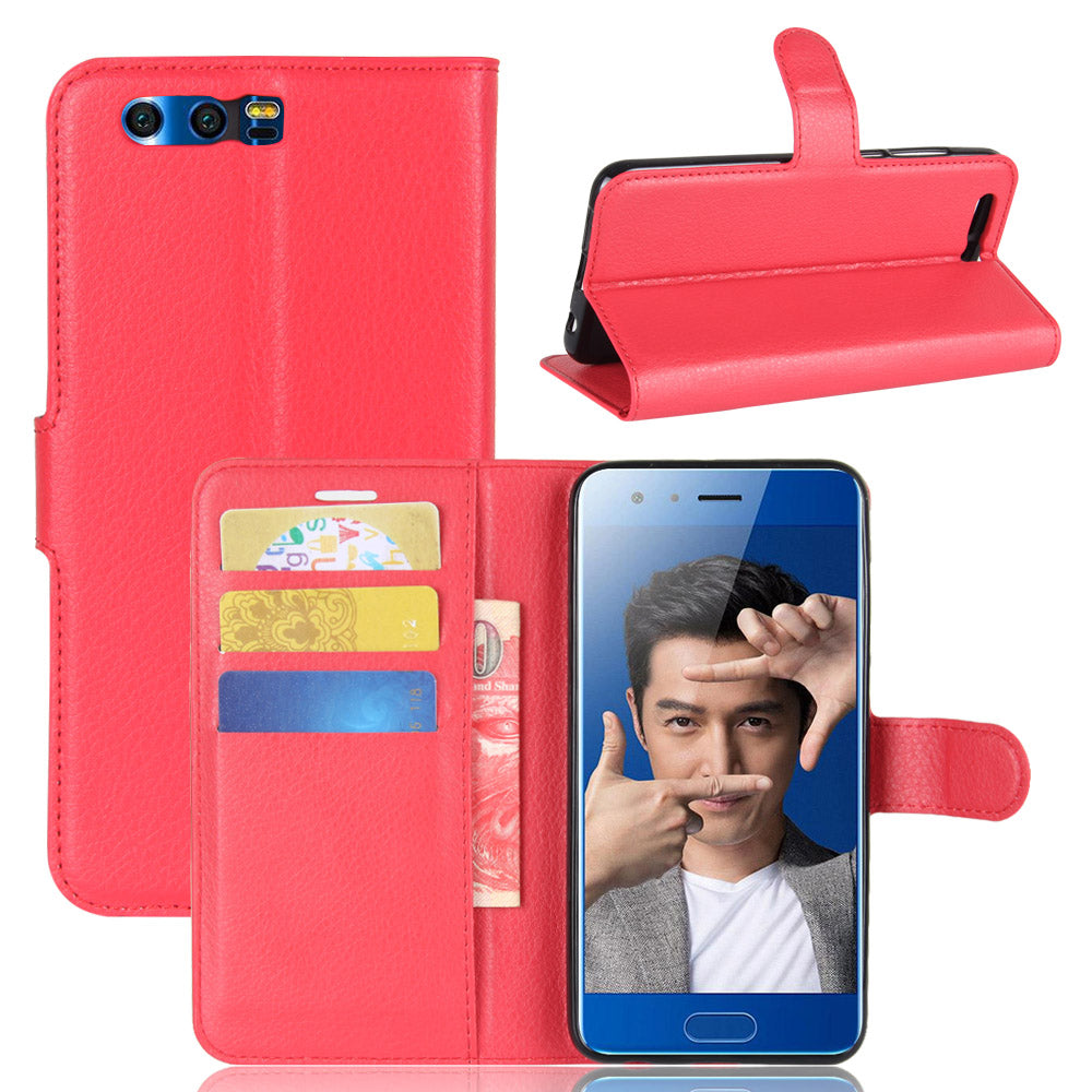 For Huawei Honor 9 Litchi Texture PU Leather Wallet Stand Phone Case Shell