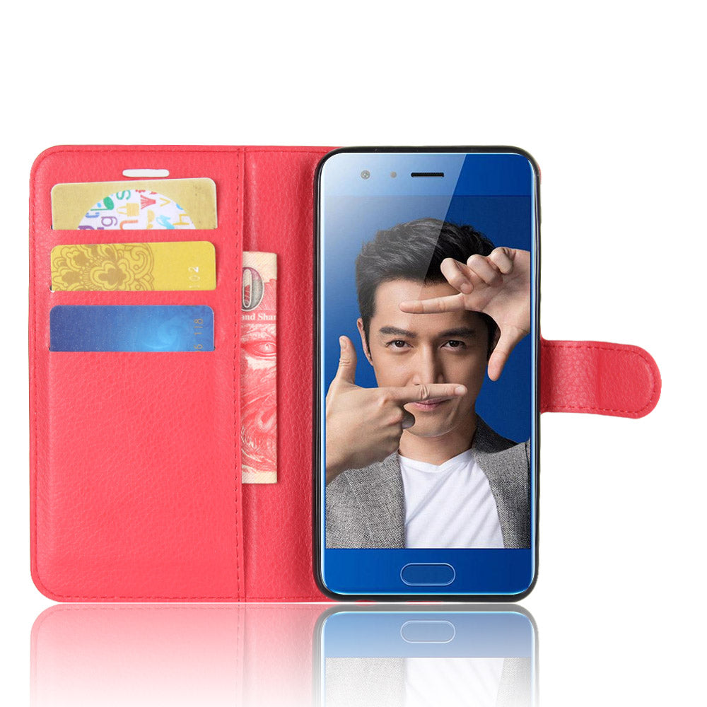 For Huawei Honor 9 Litchi Texture PU Leather Wallet Stand Phone Case Shell