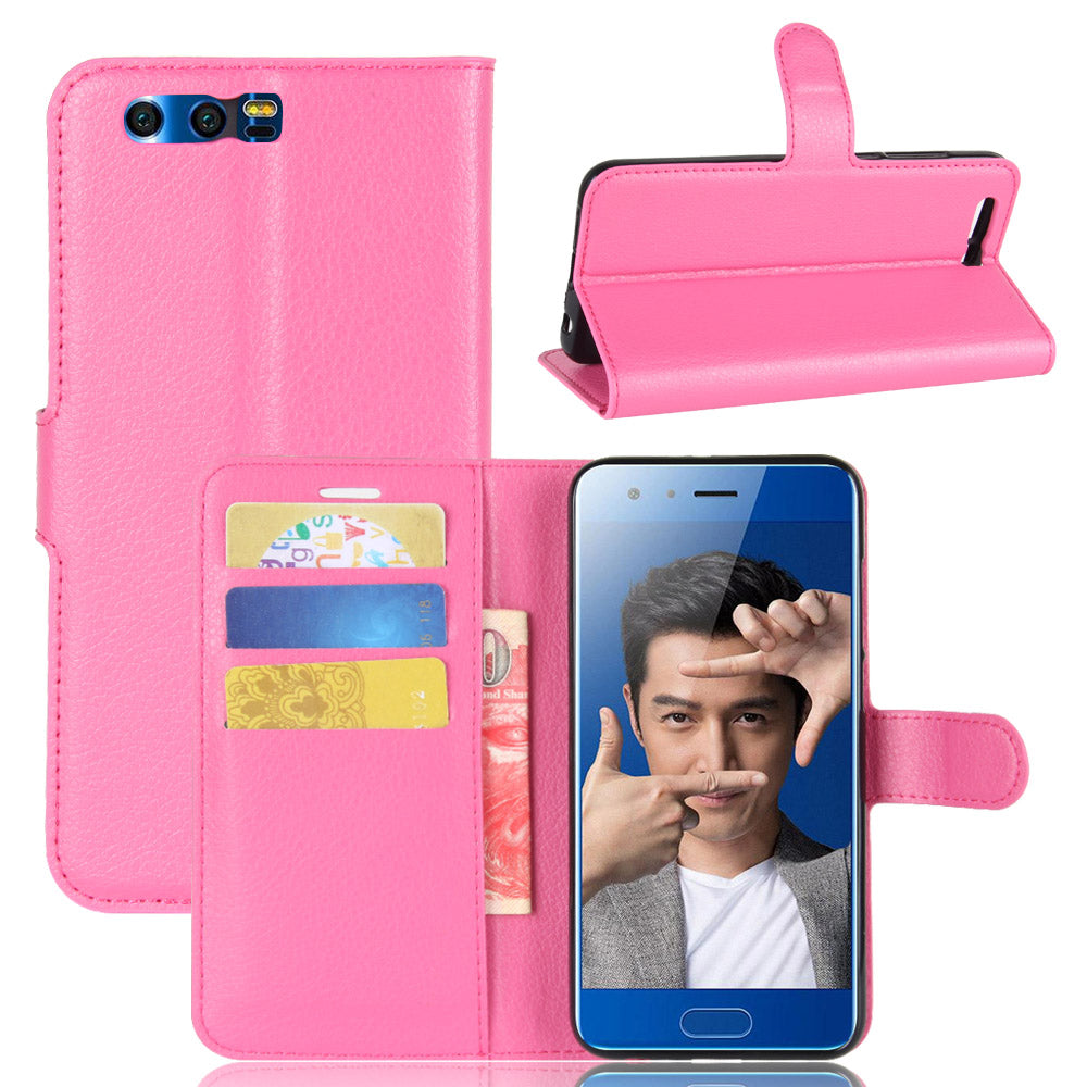For Huawei Honor 9 Litchi Texture PU Leather Wallet Stand Phone Case Shell