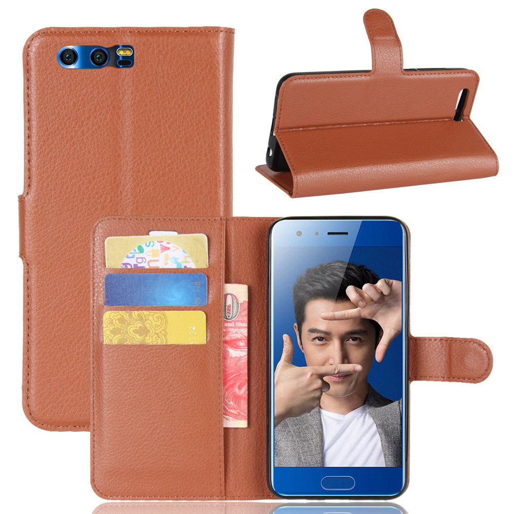For Huawei Honor 9 Litchi Texture PU Leather Wallet Stand Phone Case Shell