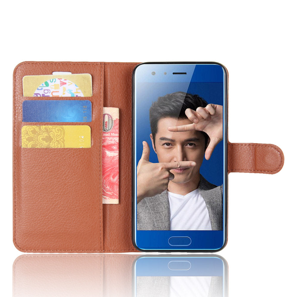 For Huawei Honor 9 Litchi Texture PU Leather Wallet Stand Phone Case Shell