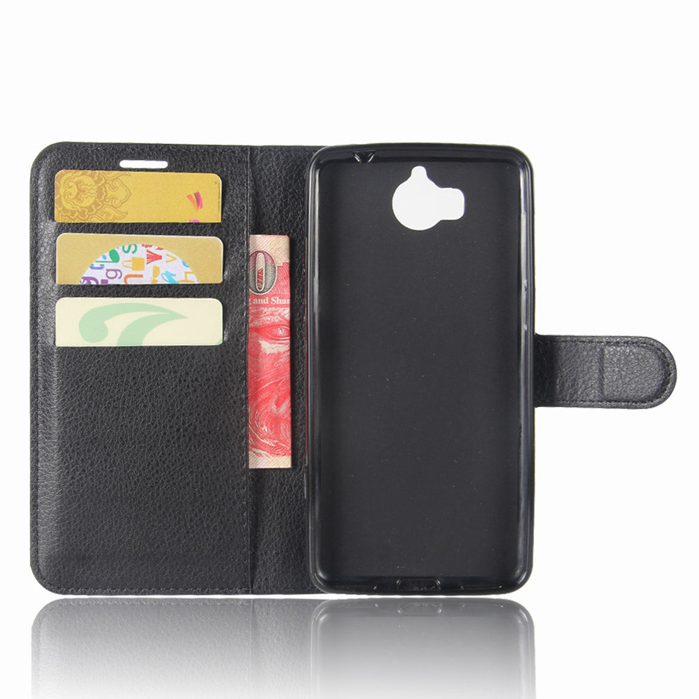 For Huawei Y5 (2017) / Y6 (2017) Litchi Texture PU Leather Card Slots Stand Phone Casing