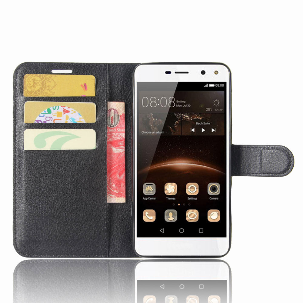 For Huawei Y5 (2017) / Y6 (2017) Litchi Texture PU Leather Card Slots Stand Phone Casing