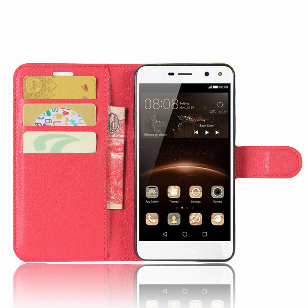 For Huawei Y5 (2017) / Y6 (2017) Litchi Texture PU Leather Card Slots Stand Phone Casing