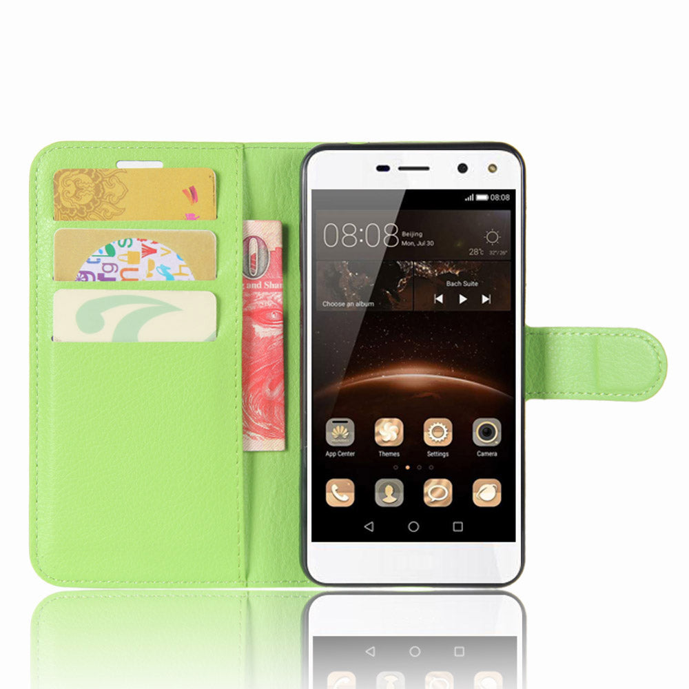 For Huawei Y5 (2017) / Y6 (2017) Litchi Texture PU Leather Card Slots Stand Phone Casing