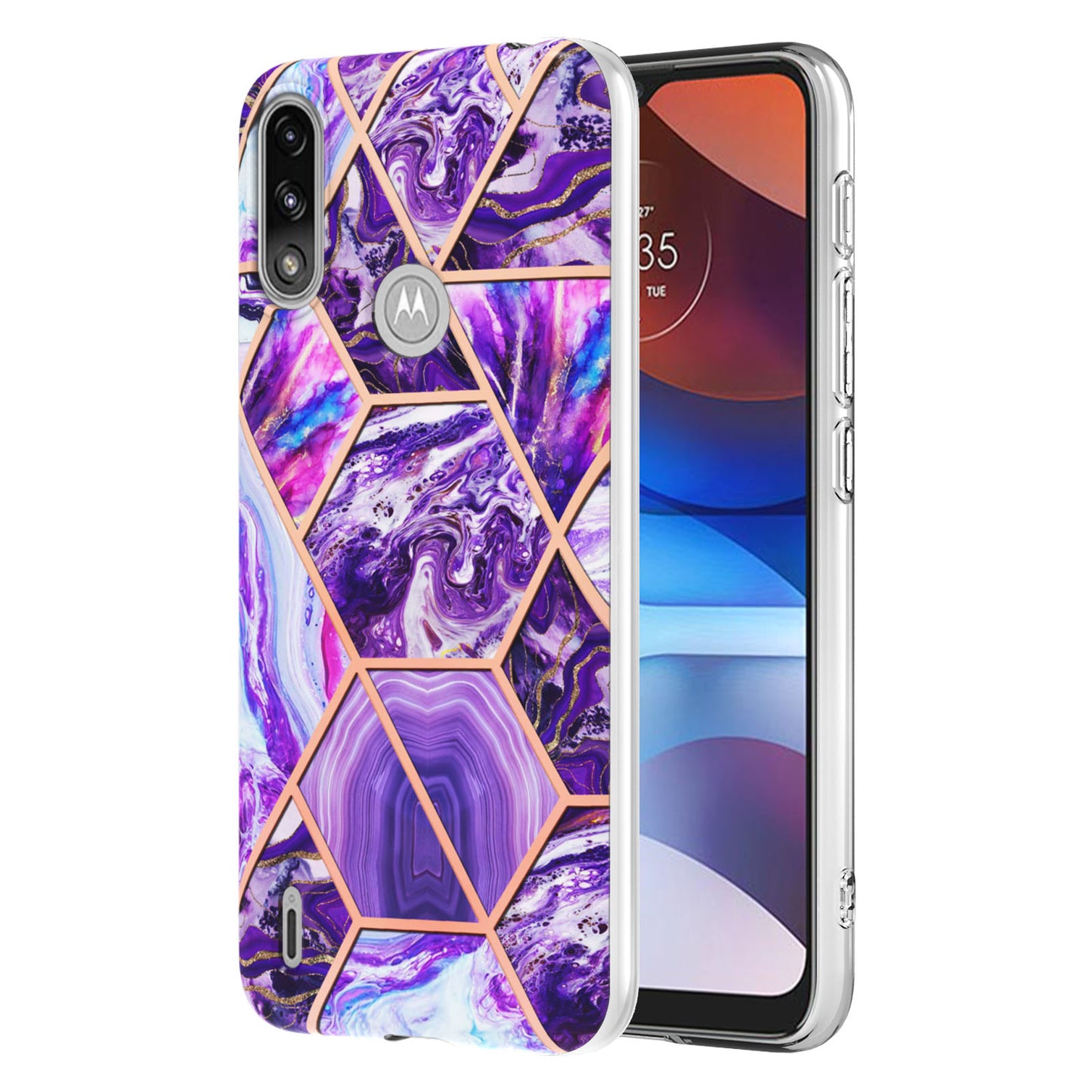 2.0mm Reinforced Raised Corners Electroplating Soft TPU IMD Marble Protective Case for Motorola Moto E7 Power / Moto E7i Power