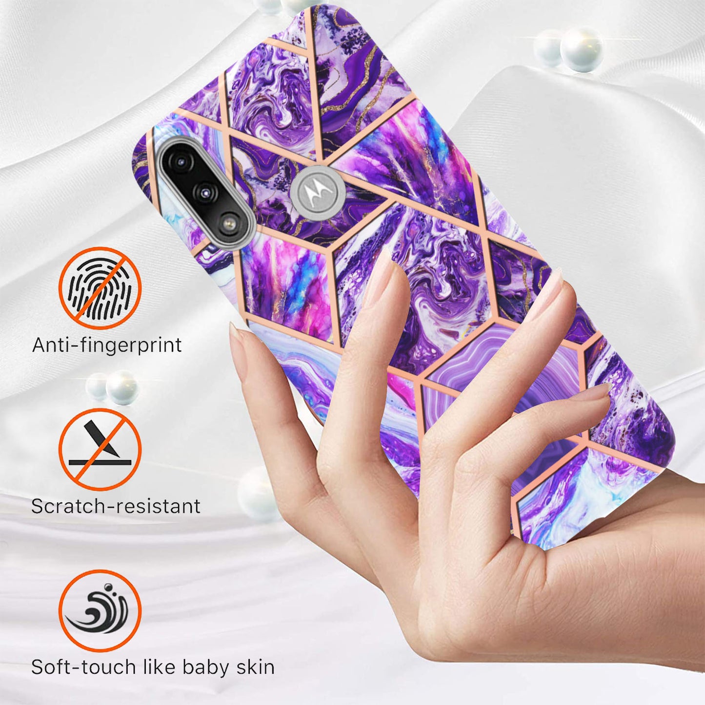 2.0mm Reinforced Raised Corners Electroplating Soft TPU IMD Marble Protective Case for Motorola Moto E7 Power / Moto E7i Power