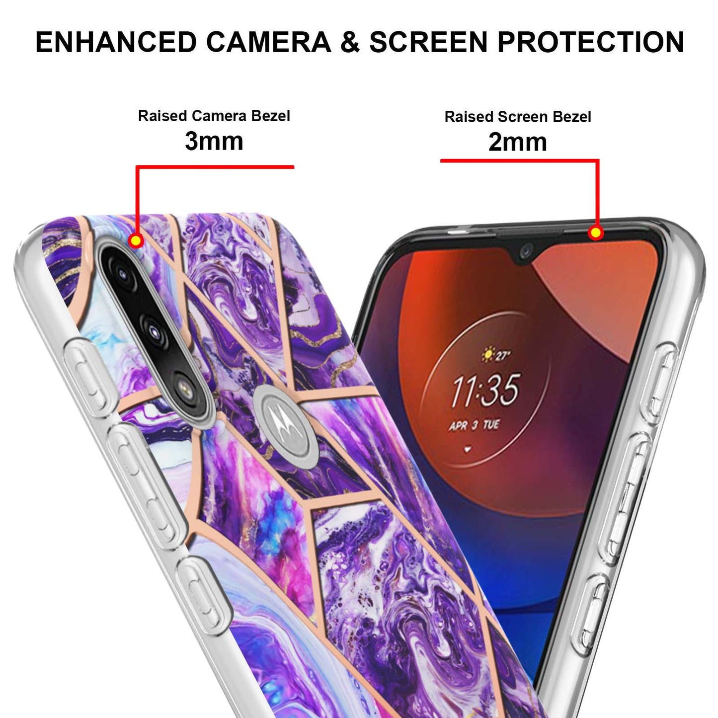 2.0mm Reinforced Raised Corners Electroplating Soft TPU IMD Marble Protective Case for Motorola Moto E7 Power / Moto E7i Power