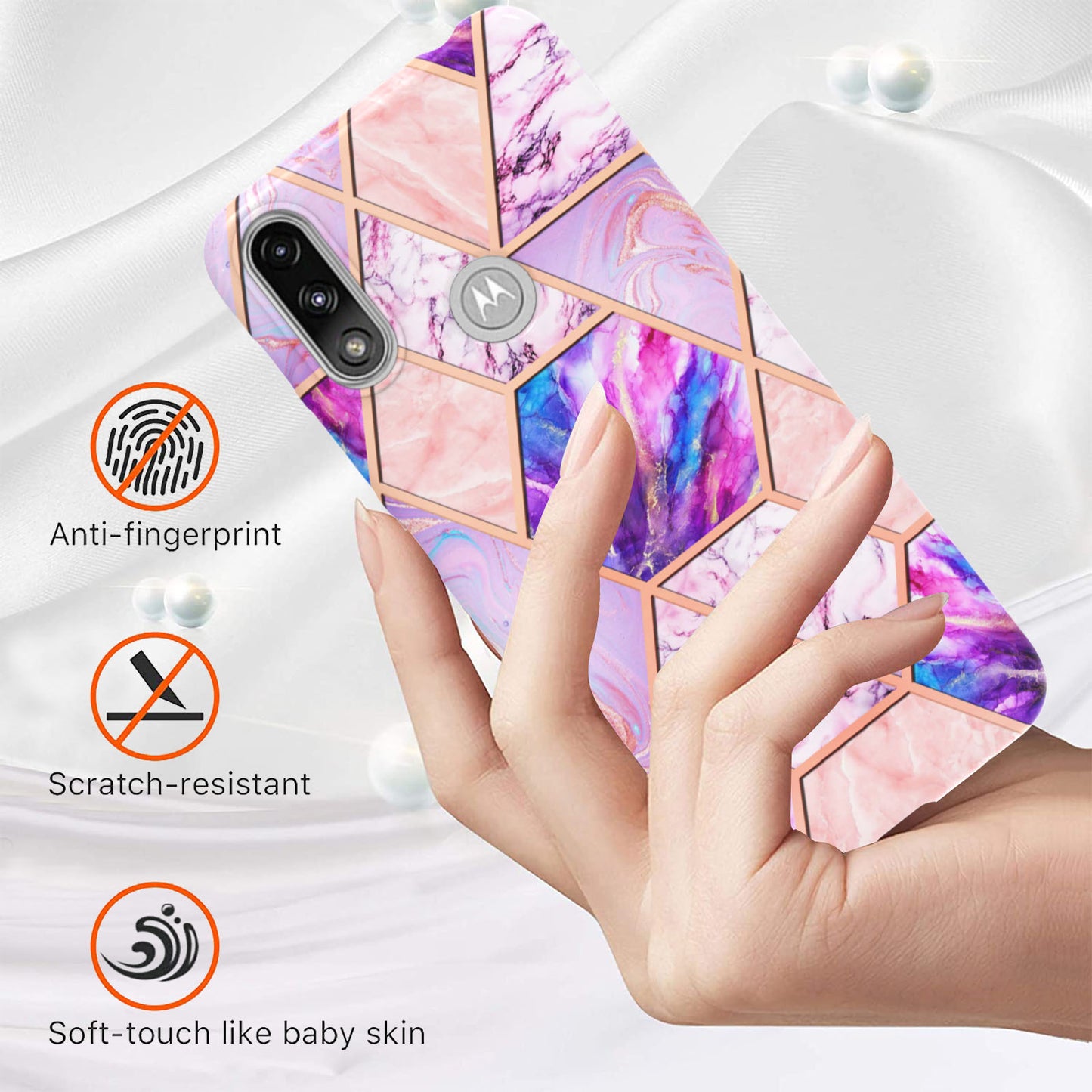 2.0mm Reinforced Raised Corners Electroplating Soft TPU IMD Marble Protective Case for Motorola Moto E7 Power / Moto E7i Power