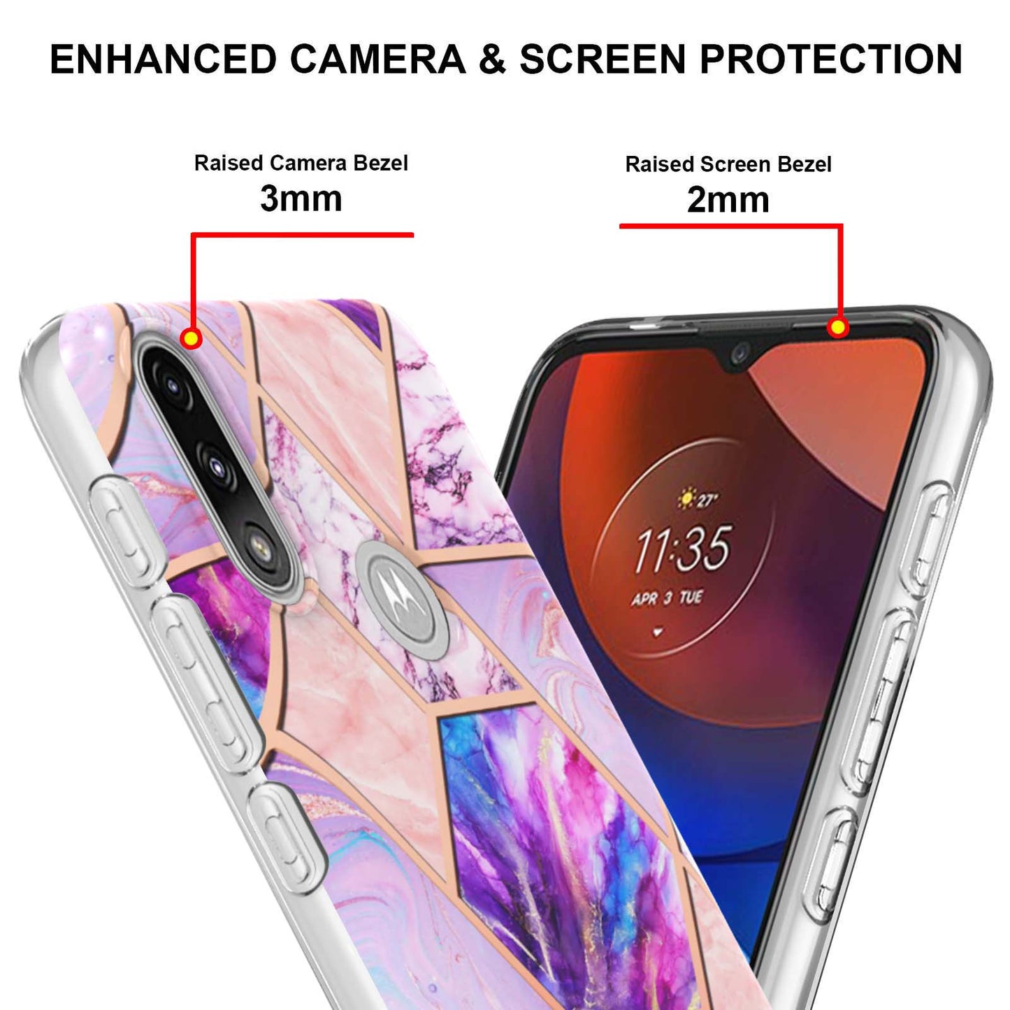 2.0mm Reinforced Raised Corners Electroplating Soft TPU IMD Marble Protective Case for Motorola Moto E7 Power / Moto E7i Power