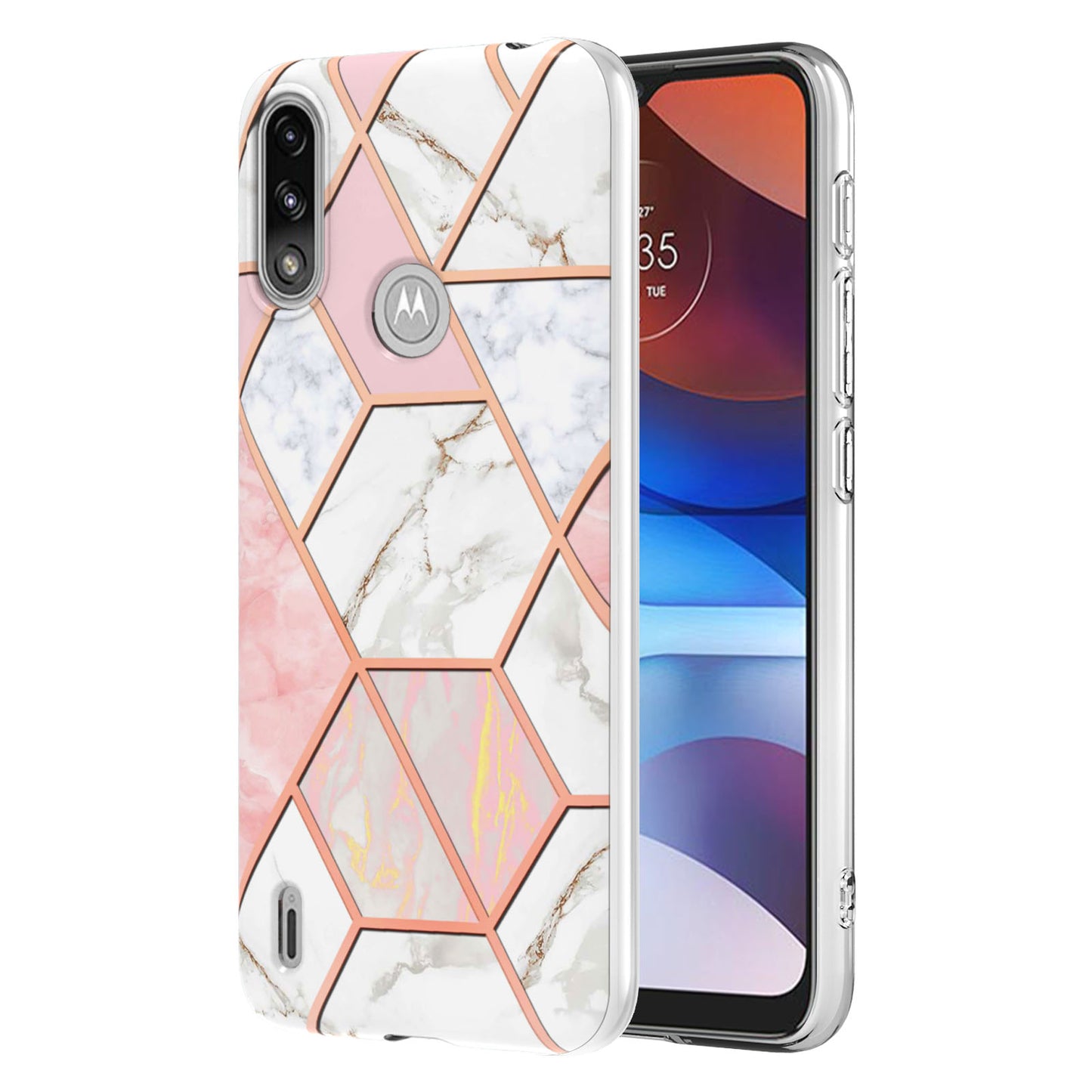 2.0mm Reinforced Raised Corners Electroplating Soft TPU IMD Marble Protective Case for Motorola Moto E7 Power / Moto E7i Power