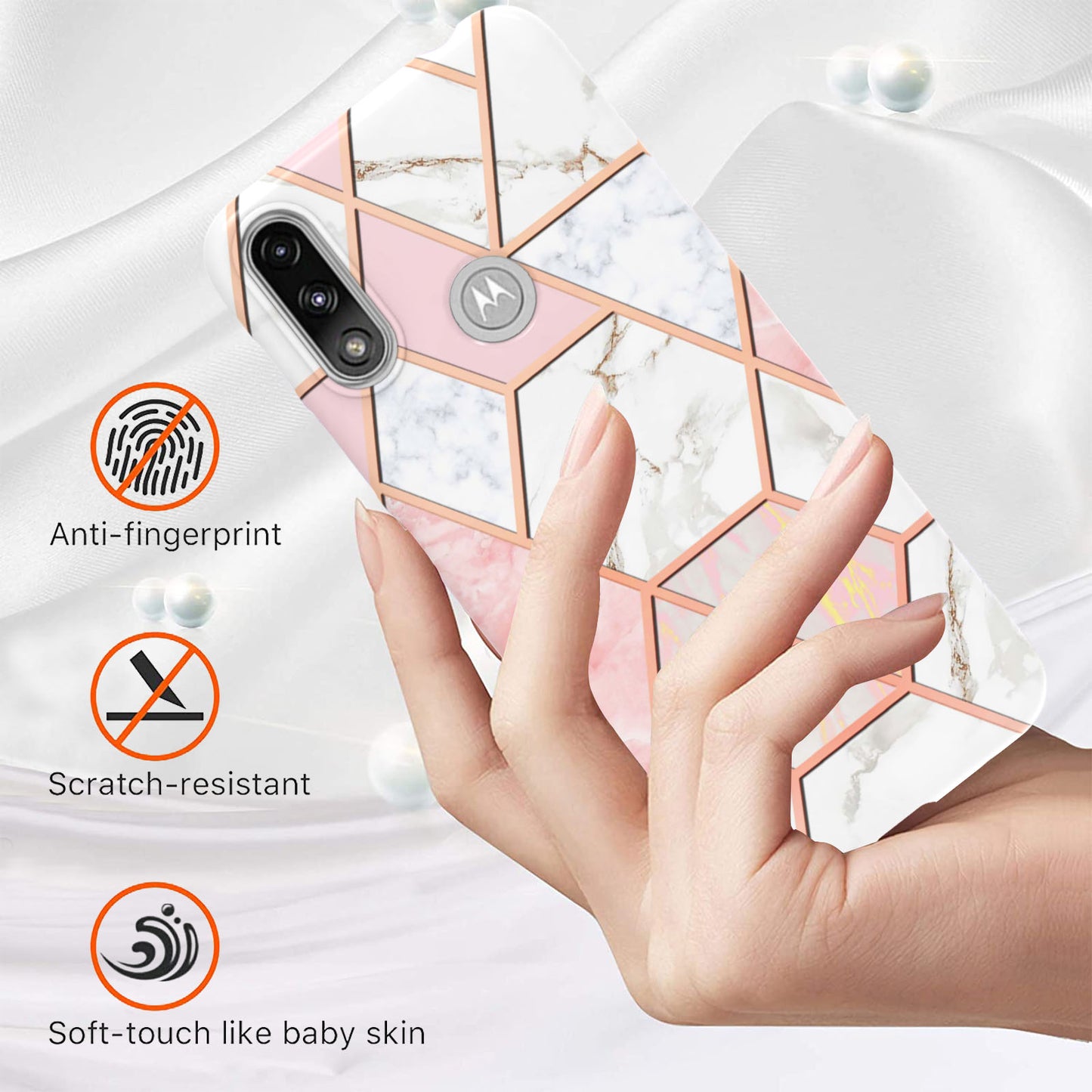 2.0mm Reinforced Raised Corners Electroplating Soft TPU IMD Marble Protective Case for Motorola Moto E7 Power / Moto E7i Power