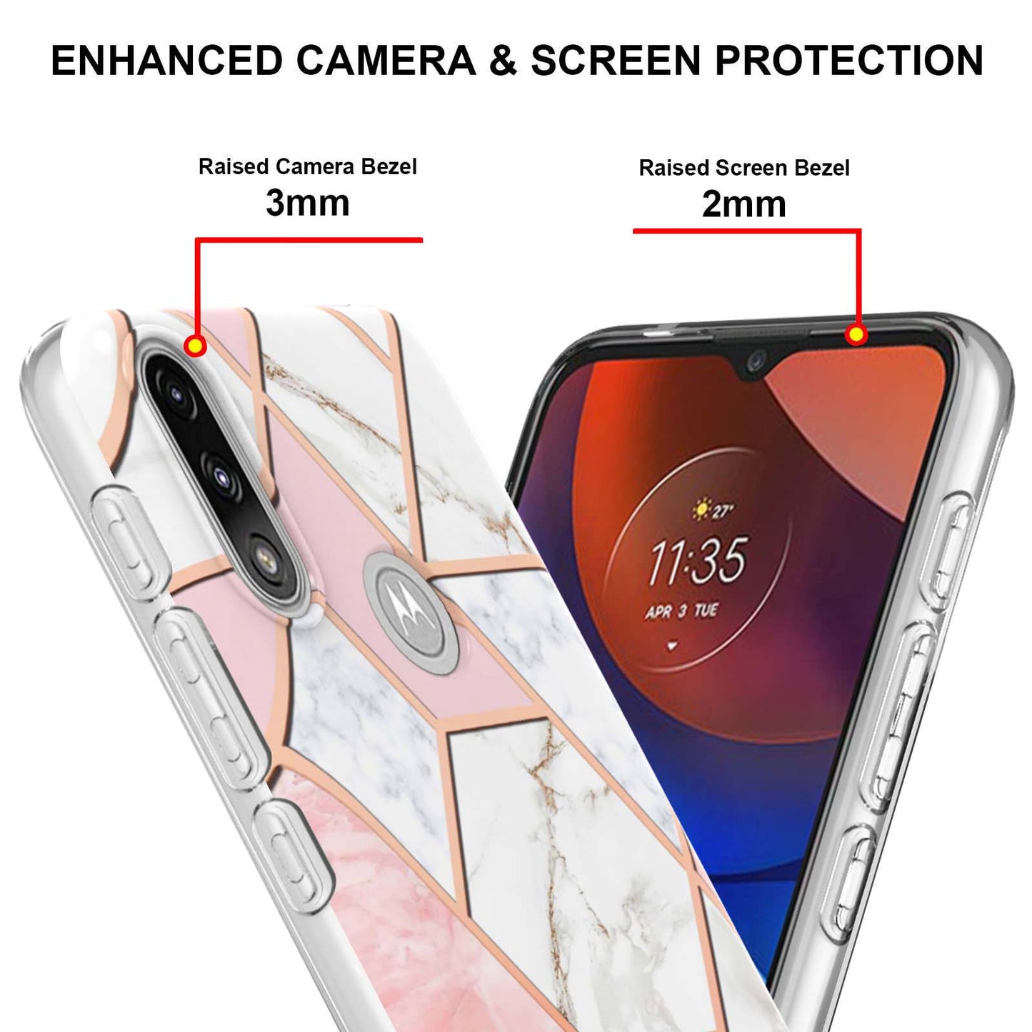 2.0mm Reinforced Raised Corners Electroplating Soft TPU IMD Marble Protective Case for Motorola Moto E7 Power / Moto E7i Power