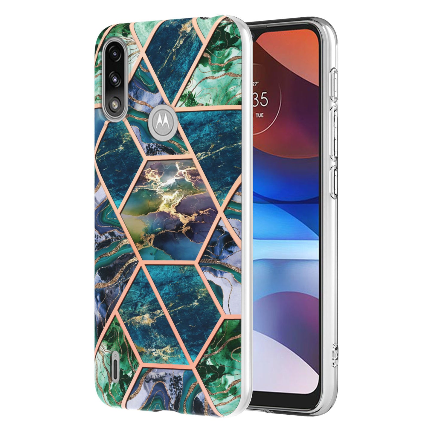 2.0mm Reinforced Raised Corners Electroplating Soft TPU IMD Marble Protective Case for Motorola Moto E7 Power / Moto E7i Power