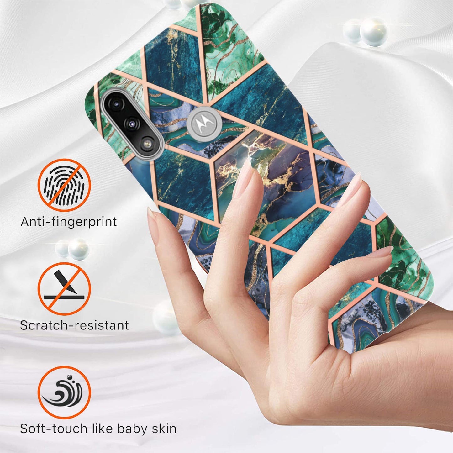 2.0mm Reinforced Raised Corners Electroplating Soft TPU IMD Marble Protective Case for Motorola Moto E7 Power / Moto E7i Power