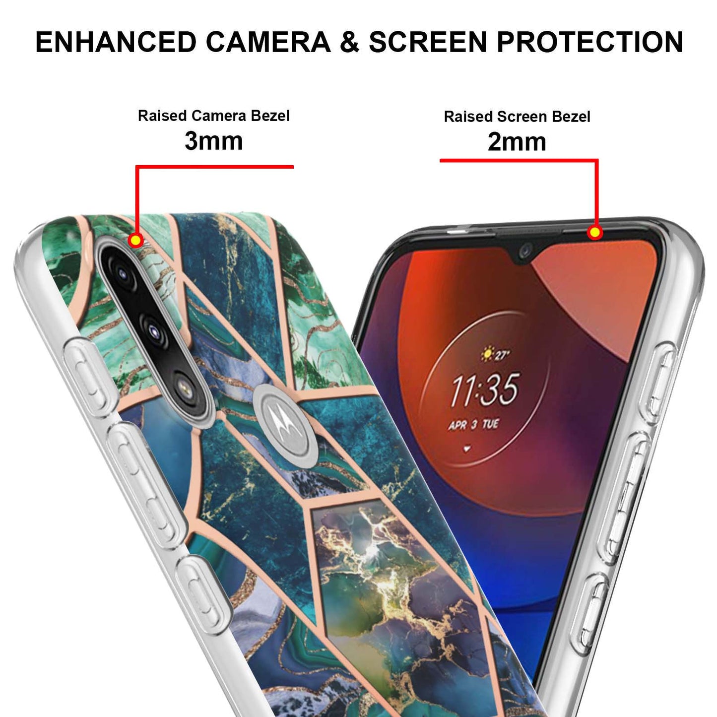 2.0mm Reinforced Raised Corners Electroplating Soft TPU IMD Marble Protective Case for Motorola Moto E7 Power / Moto E7i Power