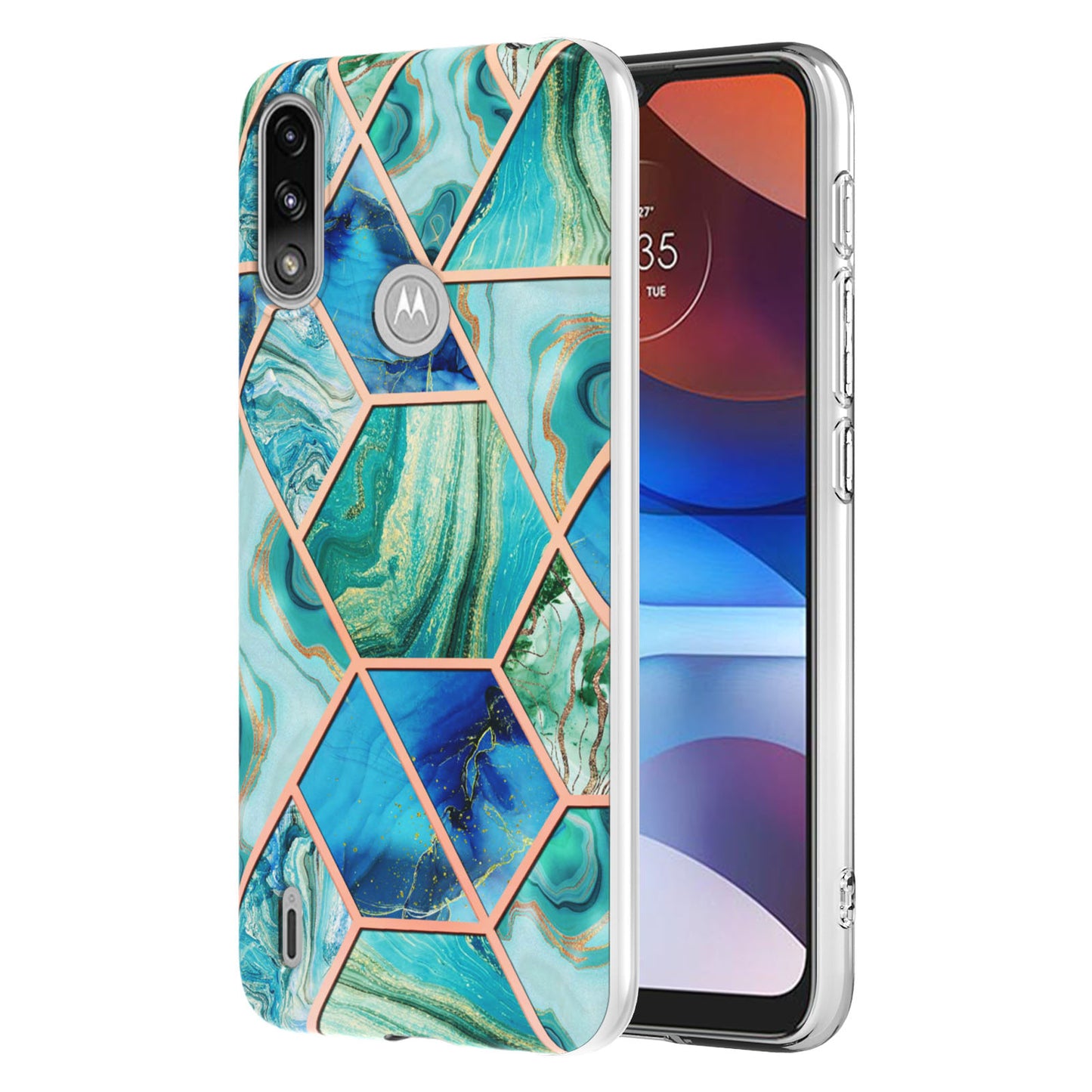 2.0mm Reinforced Raised Corners Electroplating Soft TPU IMD Marble Protective Case for Motorola Moto E7 Power / Moto E7i Power