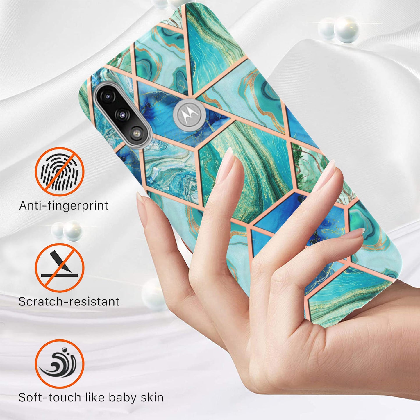 2.0mm Reinforced Raised Corners Electroplating Soft TPU IMD Marble Protective Case for Motorola Moto E7 Power / Moto E7i Power