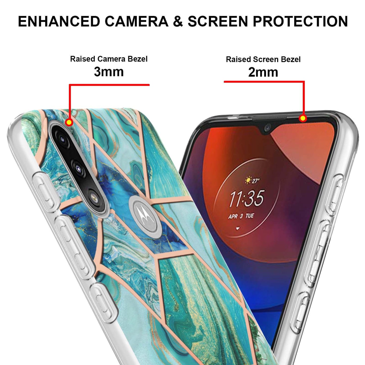2.0mm Reinforced Raised Corners Electroplating Soft TPU IMD Marble Protective Case for Motorola Moto E7 Power / Moto E7i Power