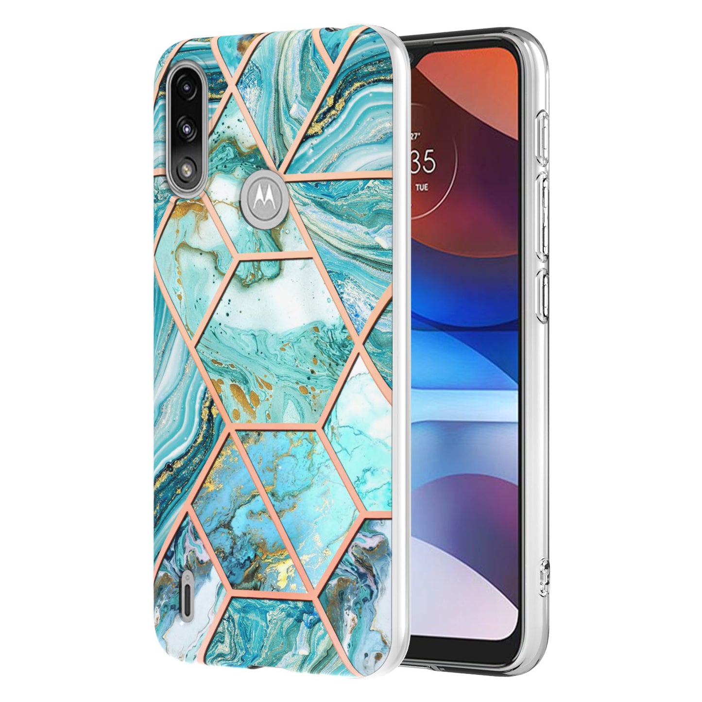 2.0mm Reinforced Raised Corners Electroplating Soft TPU IMD Marble Protective Case for Motorola Moto E7 Power / Moto E7i Power