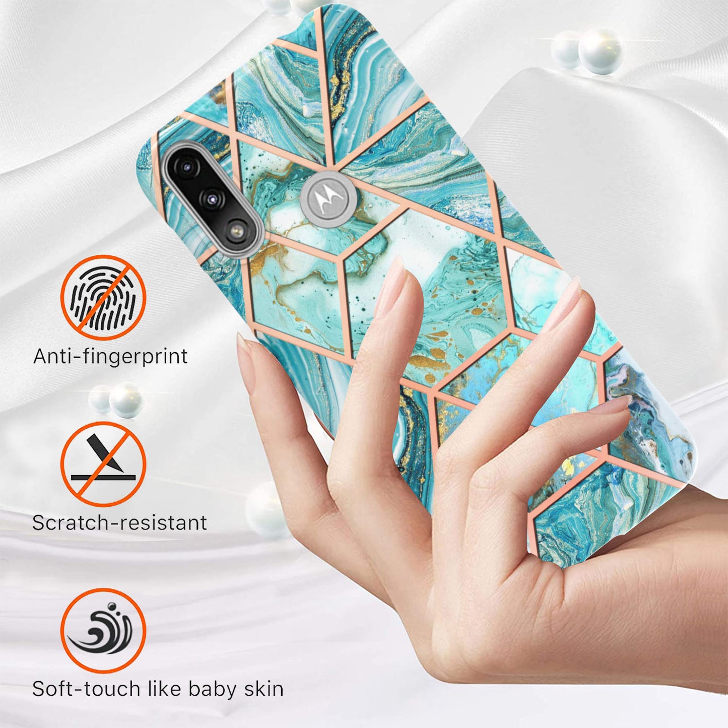 2.0mm Reinforced Raised Corners Electroplating Soft TPU IMD Marble Protective Case for Motorola Moto E7 Power / Moto E7i Power
