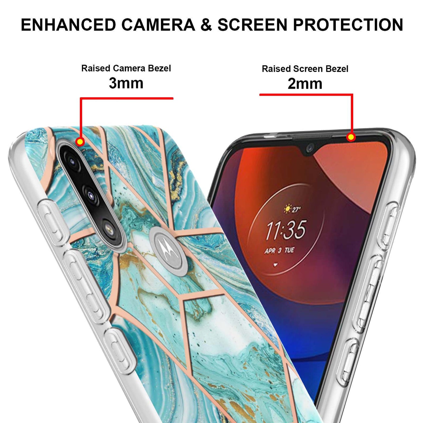 2.0mm Reinforced Raised Corners Electroplating Soft TPU IMD Marble Protective Case for Motorola Moto E7 Power / Moto E7i Power