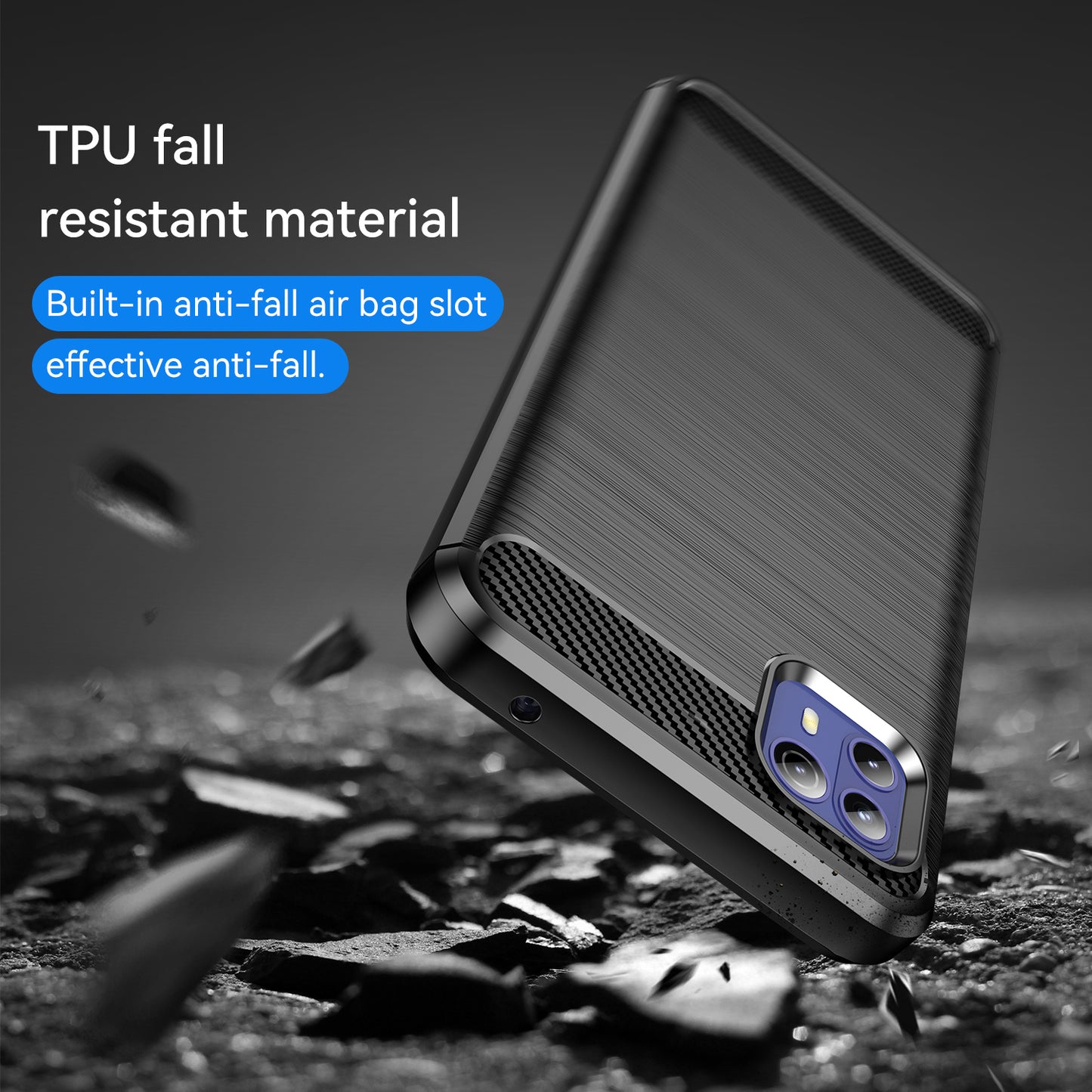 1.8mm Ultra Thin Flexible TPU Case Carbon Fiber Texture Drop-Proof Anti-Fall Air Bag Phone Cover with Brushed Surface for Motorola Moto G50 5G