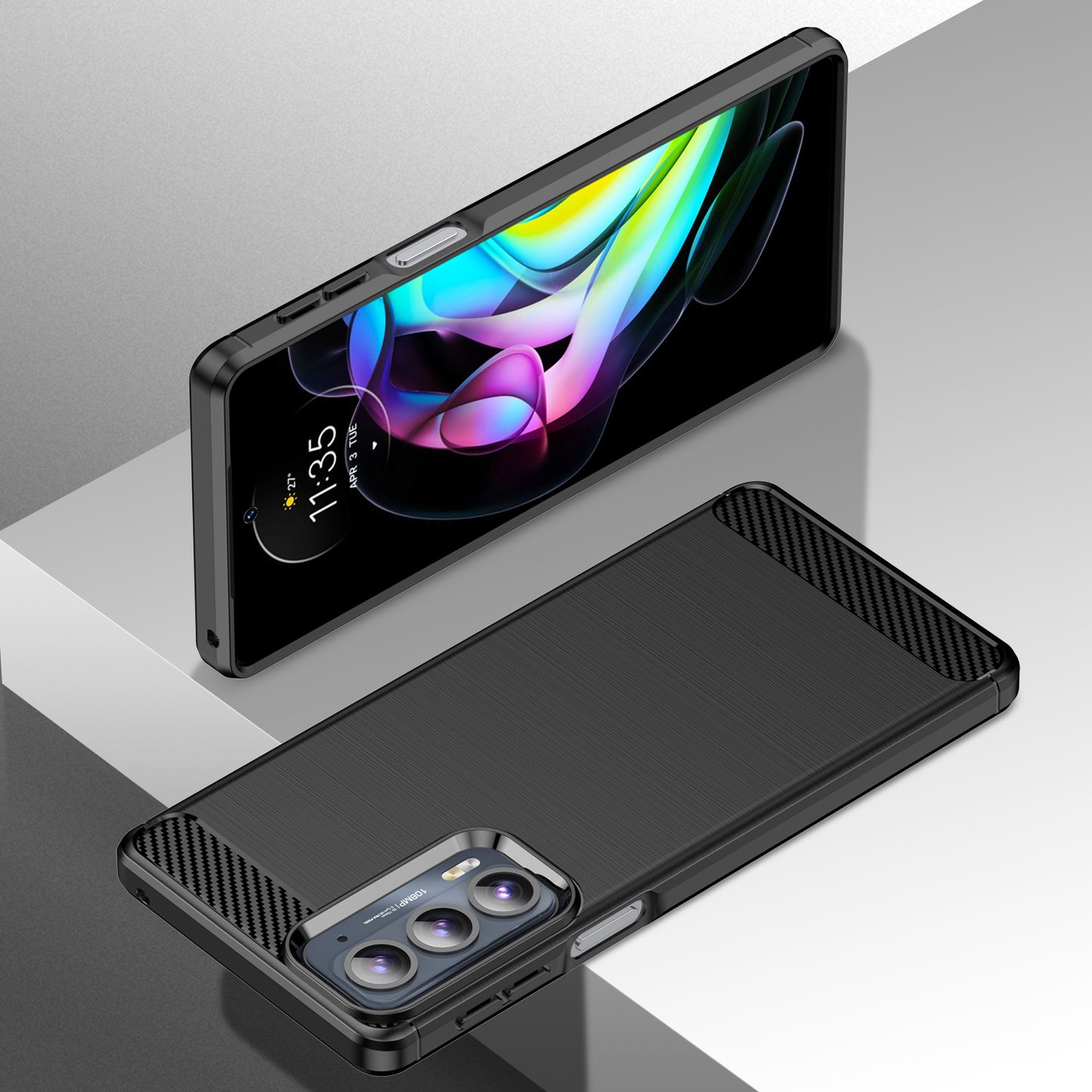 1.8mm Ultra Thin Soft TPU Case Anti-Fall Air Cushion Corners Design Carbon Fiber Texture Phone Cover with Brushed Surface for Motorola Edge 20