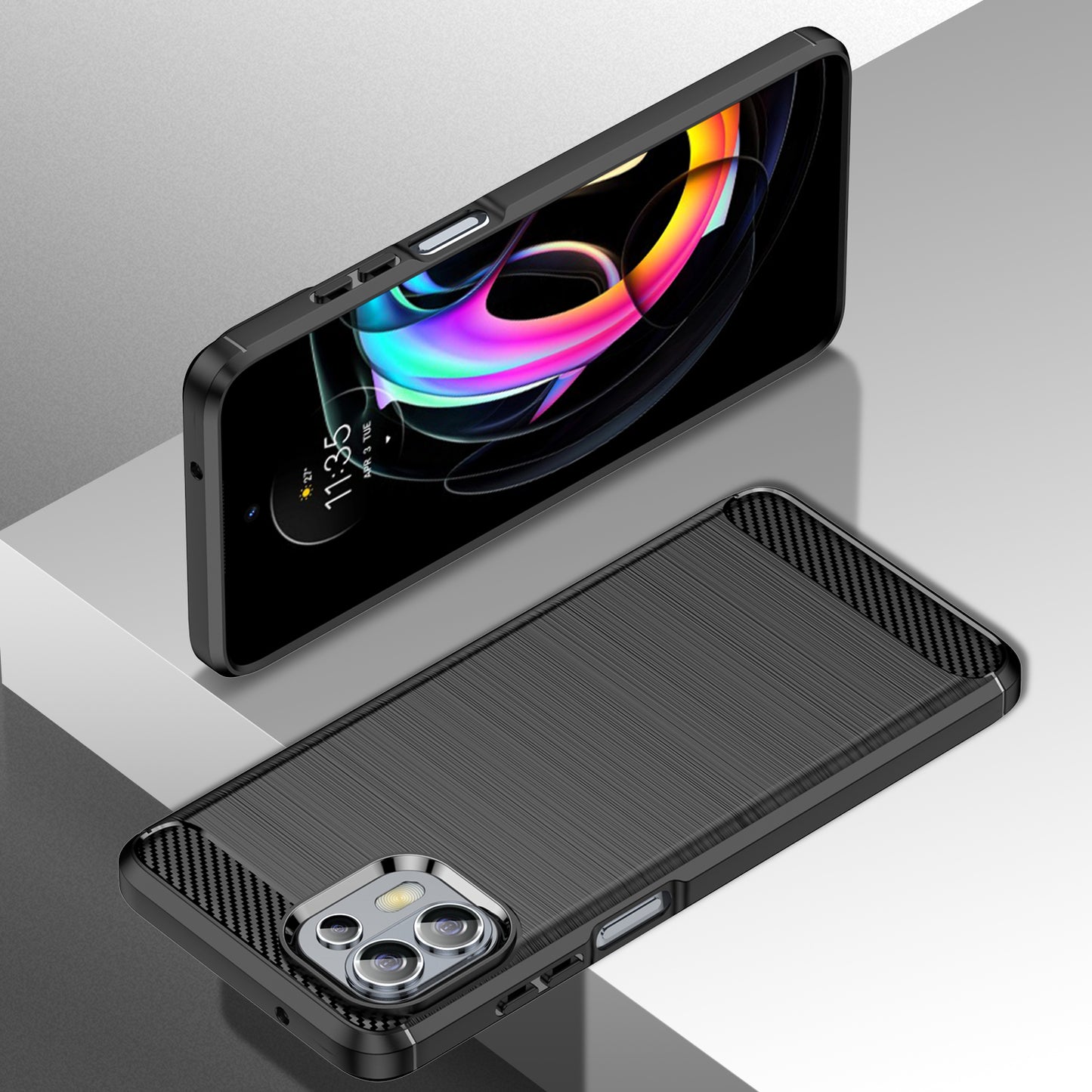 1.8mm Flexible Carbon Fiber Texture TPU Case Phone Cover Brushed Surface Anti-Drop Air Cushion for Motorola Edge 20 Lite/Edge 20 Fusion