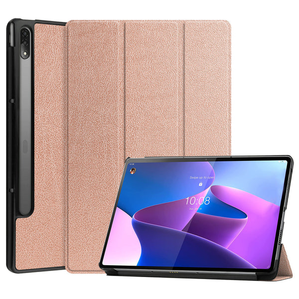 Trifold Stand Tablet Cover for Lenovo Tab P12 Pro, PU Leather + PC Protective Auto Wake/Sleep Smart Case