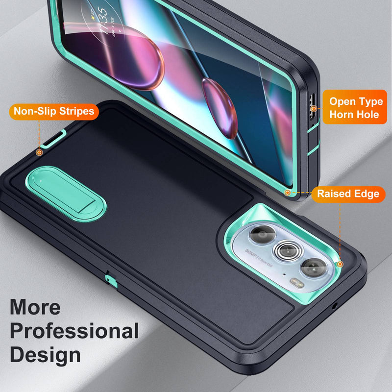 For Motorola Edge 30 Pro (Motorola Edge+ (2022)) Defender Series Hard PC + Soft TPU Kickstand Case Anti-drop Phone Cover