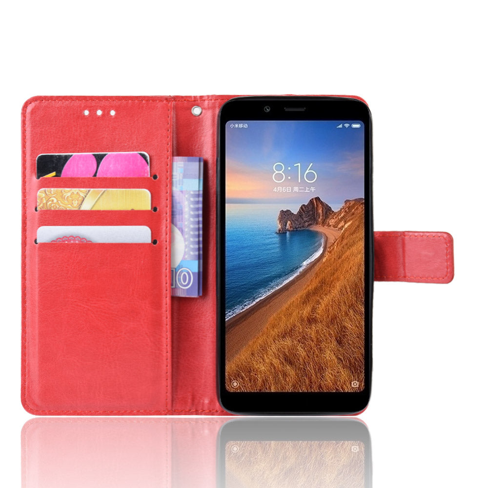 Crazy Horse Texture Leather Stand Wallet Phone Shell for Xiaomi Redmi 7A