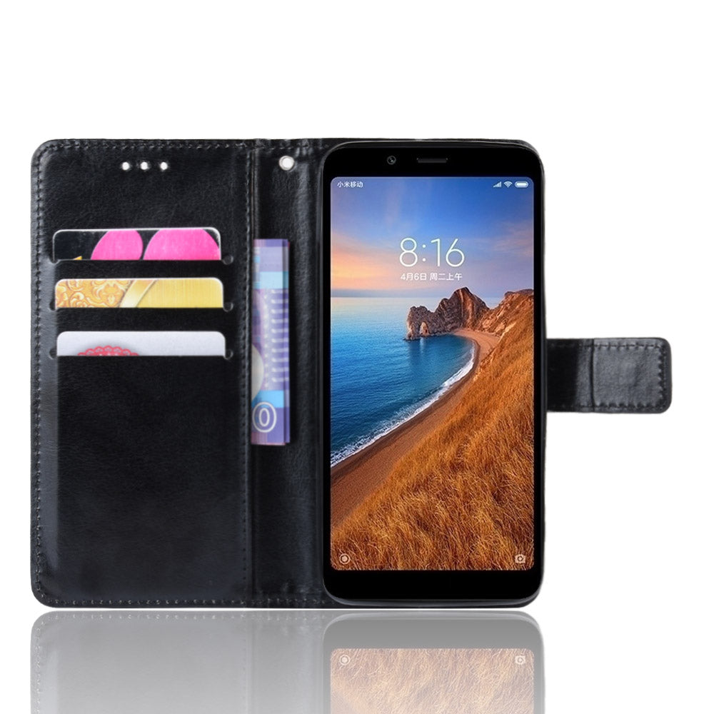 Crazy Horse Texture Leather Stand Wallet Phone Shell for Xiaomi Redmi 7A