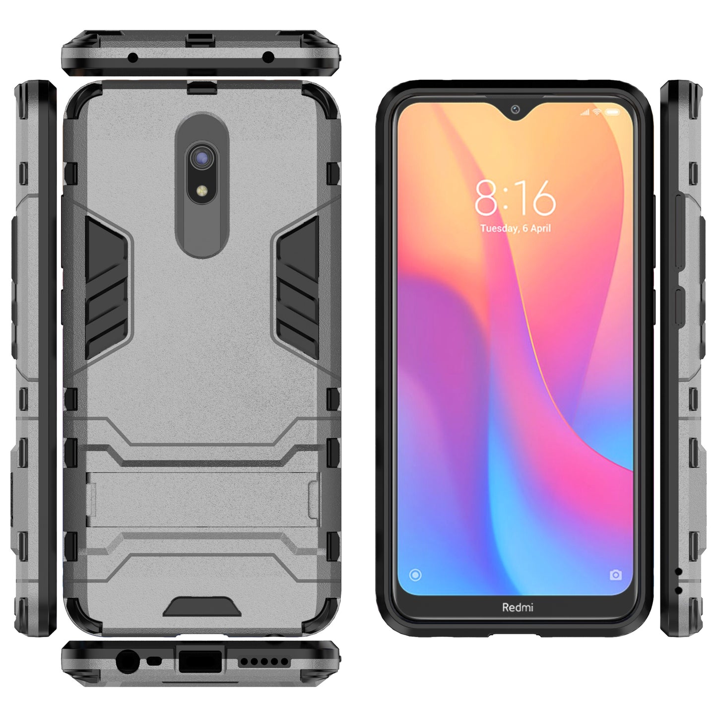 2-in-1 Plastic + TPU Phone Shell with Kickstand for Xiaomi Redmi 8A