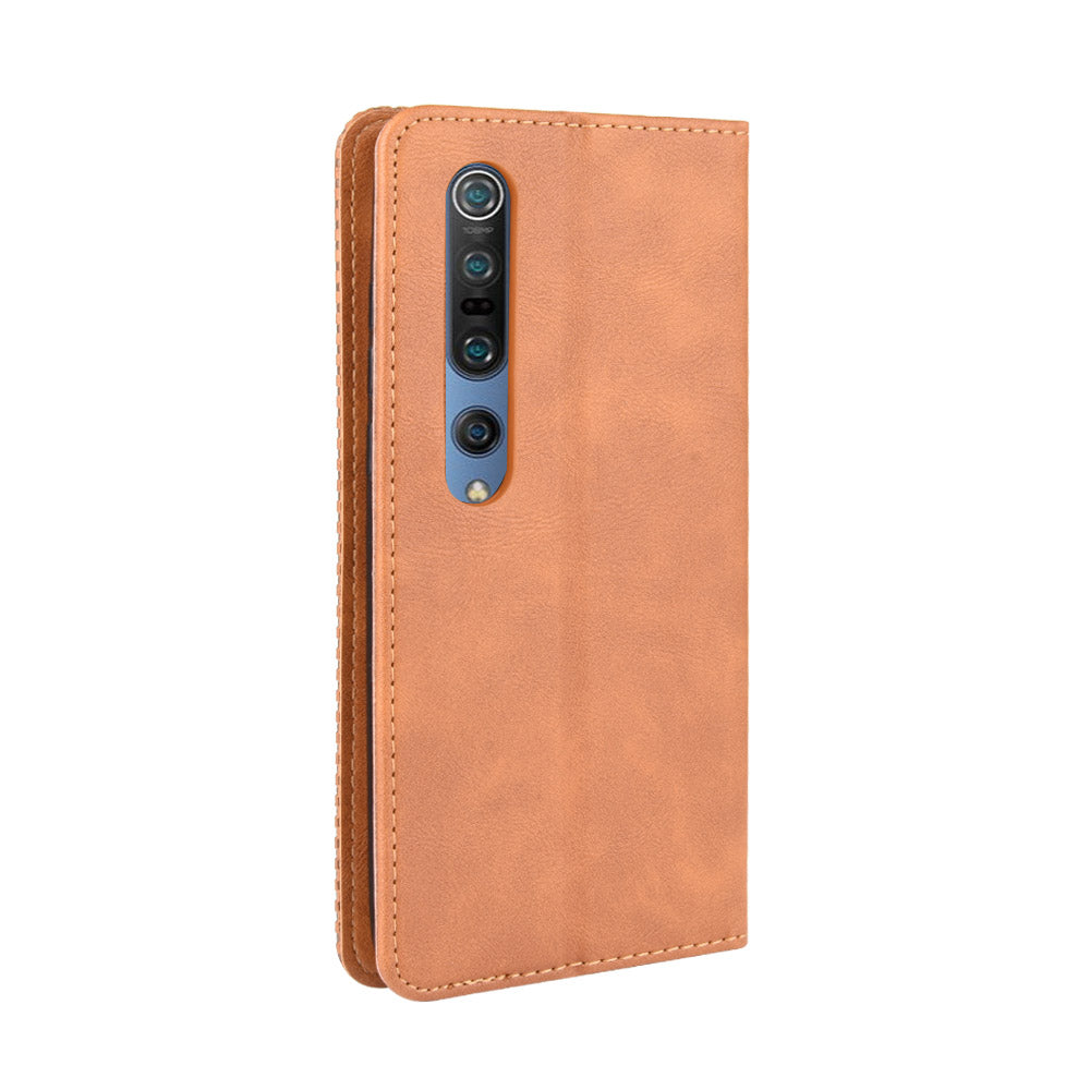 Auto-absorbed Retro Leather Wallet Case Shell for Xiaomi Mi 10 5G/Mi 10 Pro 5G