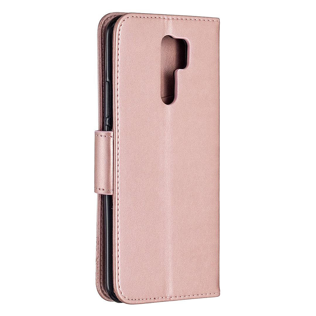 Imprint Butterflies Wallet Stand Flip Leather Phone Shell for Xiaomi Redmi 9