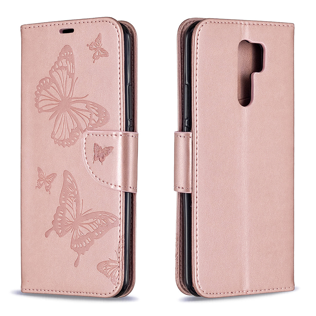 Imprint Butterflies Wallet Stand Flip Leather Phone Shell for Xiaomi Redmi 9