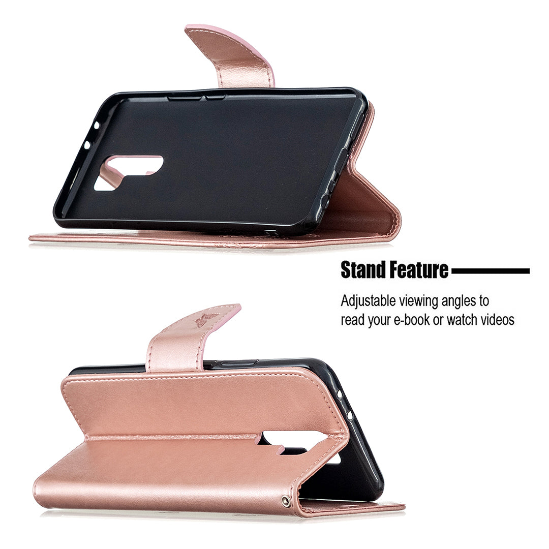 Imprint Butterflies Wallet Stand Flip Leather Phone Shell for Xiaomi Redmi 9