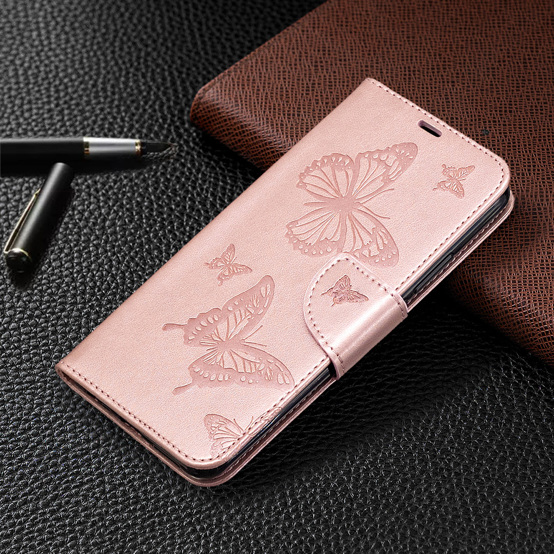 Imprint Butterflies Wallet Stand Flip Leather Phone Shell for Xiaomi Redmi 9