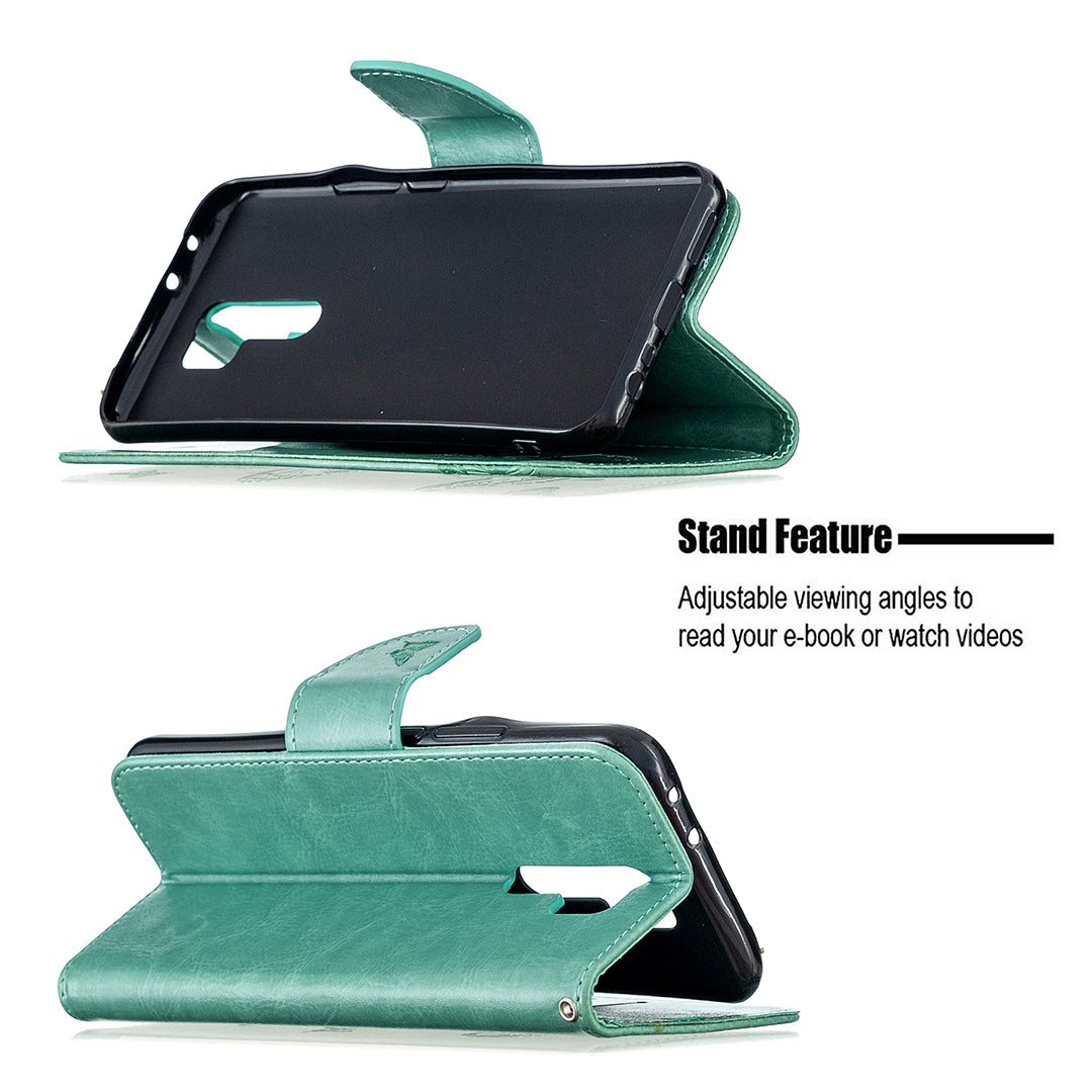 Imprint Butterflies Wallet Stand Flip Leather Phone Shell for Xiaomi Redmi 9