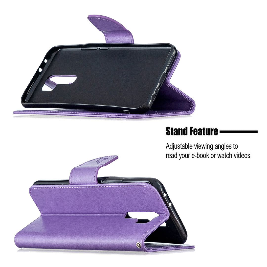 Imprint Butterflies Wallet Stand Flip Leather Phone Shell for Xiaomi Redmi 9
