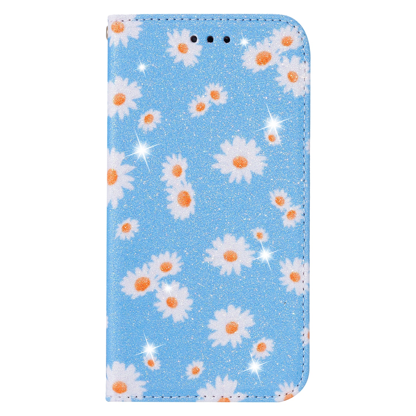Daisy Pattern Flash Powder Card Holder Flip Leather Phone Case for Xiaomi Redmi 9