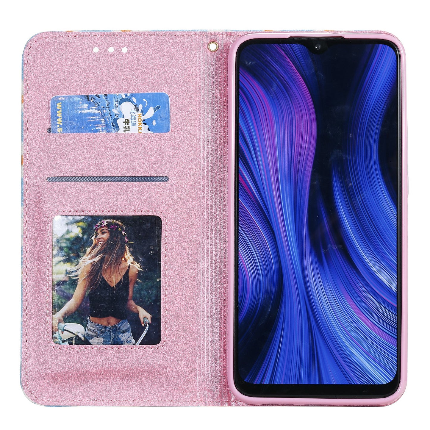 Daisy Pattern Flash Powder Card Holder Flip Leather Phone Case for Xiaomi Redmi 9